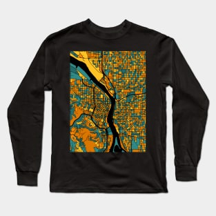 Portland Map Pattern in Orange & Teal Long Sleeve T-Shirt